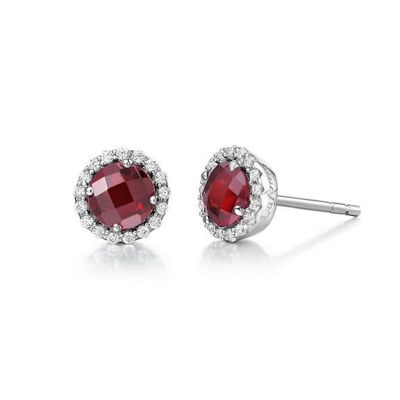 Lafonn Birthstone Sterling Silver Platinum Plated Lassire JANUARY Earrings (Appx 1.26 cttw Garnet Appx 0.92 cttw)