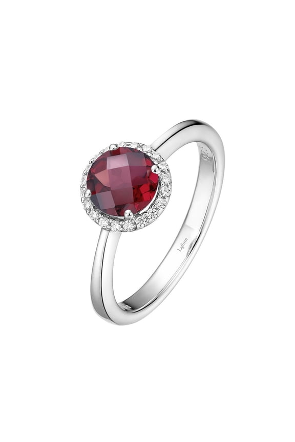 Birthstone Sterling Silver Platinum Plated Lassire JANUARY Ring (Appx: 1.05 cttw Garnet Appx 0.85 cttw)