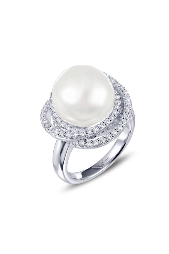 Classic Sterling Silver Platinum Plated Lassire Pearl Ring (0.78 CTTW)