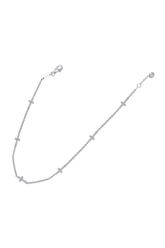 Classic Sterling Silver Platinum Plated Lassire Simulated Diamond Anklet (0.73 CTTW)