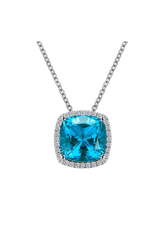 Classic Sterling Silver Platinum Plated Paraiba Tourmaline Necklaces (5.94 CTTW)