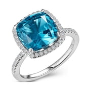 Lafonn Classic Sterling Silver Platinum Plated Paraiba Tourmaline Ring 6.1 CTTW