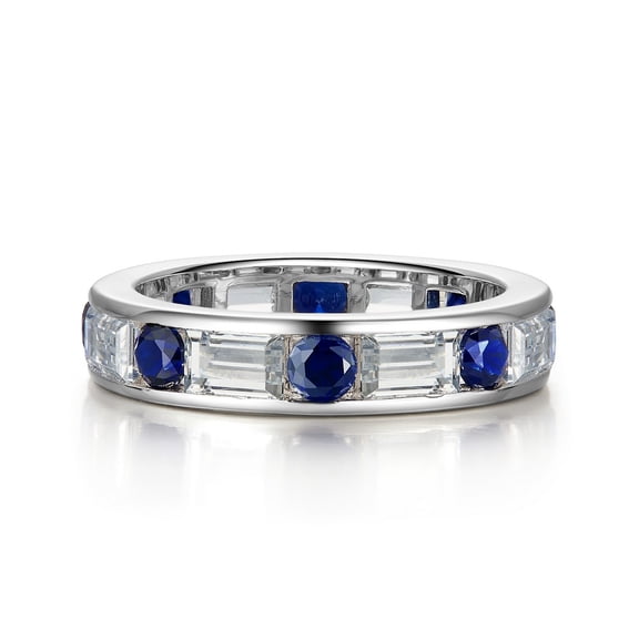 Lafonn Classic Sterling Silver Platinum Plated Simulated Diamond And Sapphire Rings (3.36 CTTW)