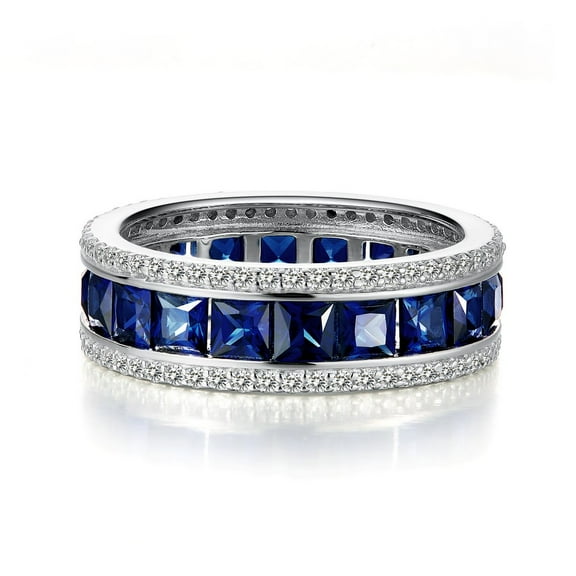 Lafonn Classic Sterling Silver Platinum Plated Simulated Diamond And Sapphire Rings (4.68 CTTW)