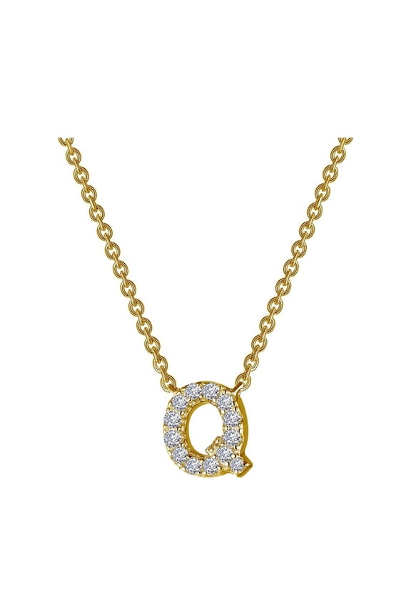 Initials By Rhonda Faber Green Sterling Silver Gold Plated Initial Q Necklaces (0.43 Cttw)