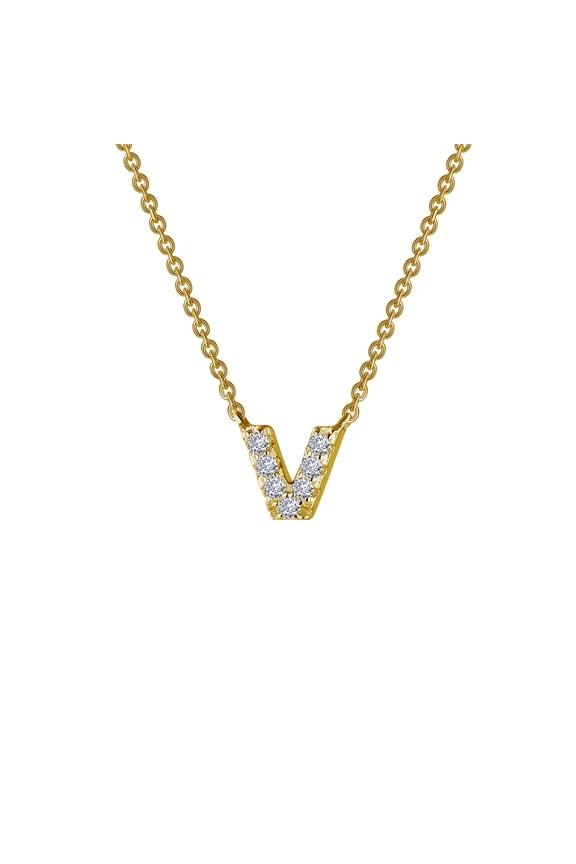 Initials By Rhonda Faber Green Sterling Silver Gold Plated Initial V Necklaces (0.35 Cttw)