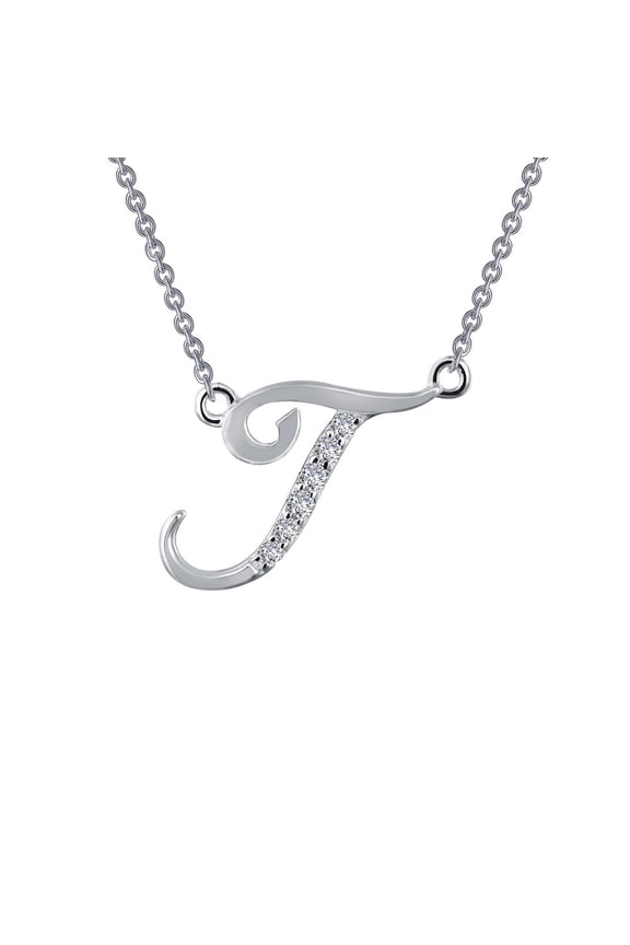 Initials By Rhonda Faber Green Sterling Silver Platinum Plated Lassire Simulated Diamond Necklace (0.05 CTTW)