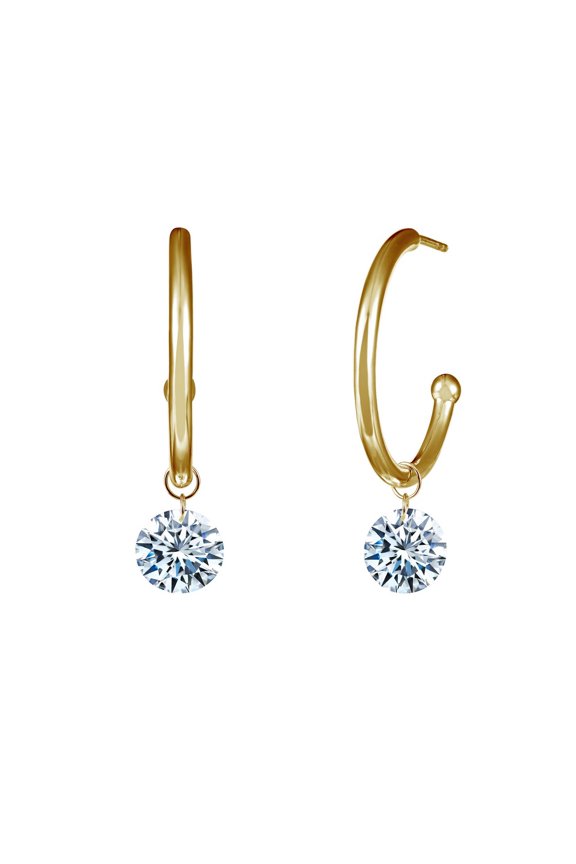 Lassaire In Motion Sterling Silver Gold Plated Simulated Diamond Earrings (4.08 CTTW)