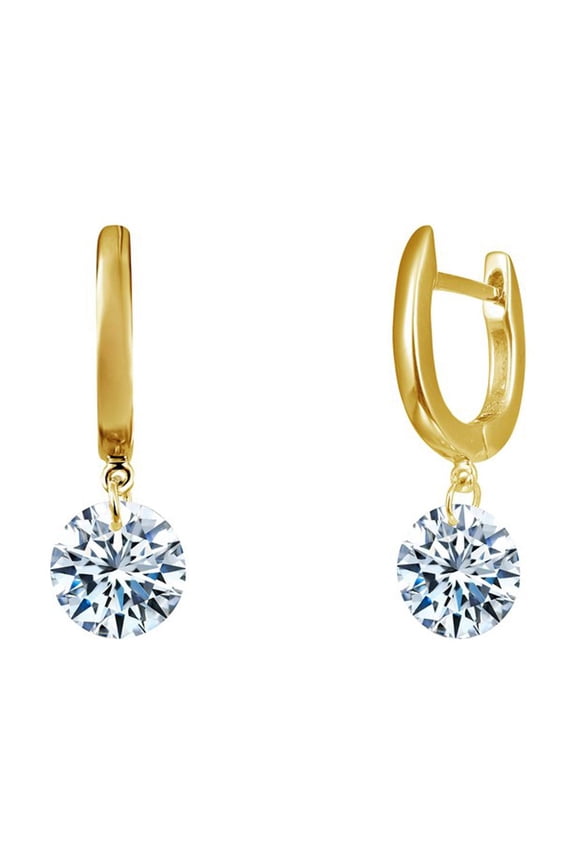 Lassaire In Motion Sterling Silver Gold Plated Simulated Diamond Earrings (4 CTTW)