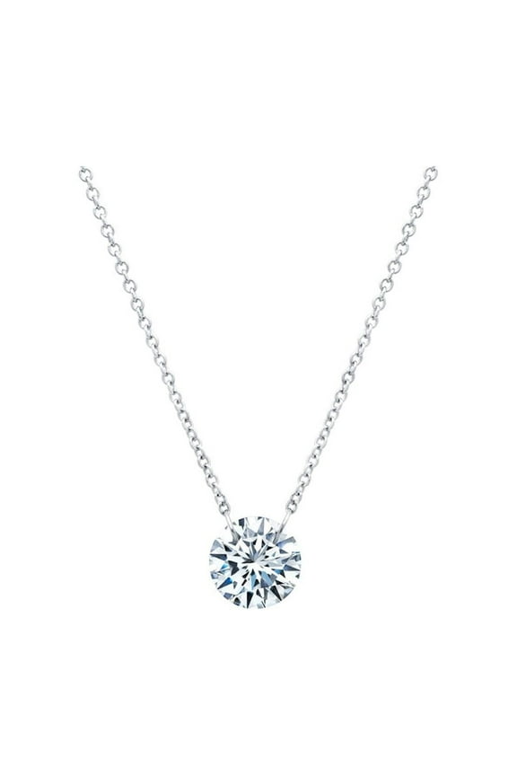 Lassaire In Motion Sterling Silver Platinum Plated Lassire Simulated Diamond Necklace (1.5 CTTW)