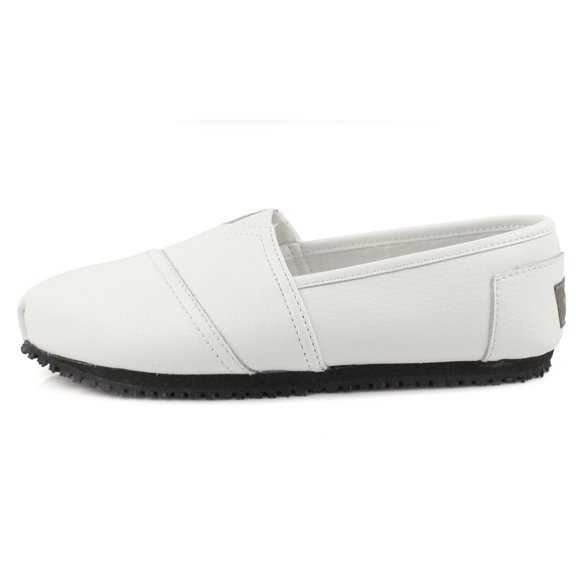 Laforst Jess Womens Leather Slip Resistant Server Waitress Nurse Slip On Flat White