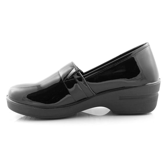 Laforst Women's Manmade Patent Non-Slippery Clogs Black