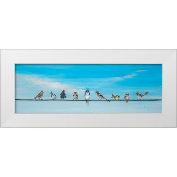 Lafrate, Sandra 14x7 White Modern Wood Framed Museum Art Print Titled - Sweet Birds on a Wire II