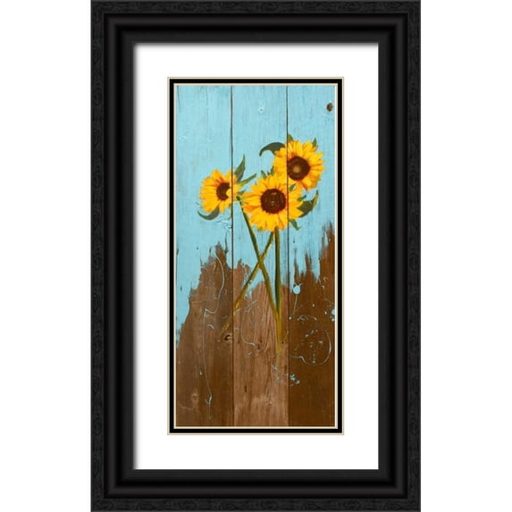 Lafrate, Sandra 17x32 Black Ornate Wood Framed with Double Matting Museum Art Print Titled - Sunflowers on Wood I