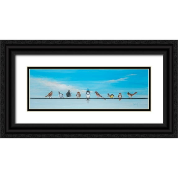 Lafrate, Sandra 32x13 Black Ornate Wood Framed with Double Matting Museum Art Print Titled - Sweet Birds on a Wire II