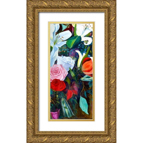 Lafrate, Sandra 8x14 Gold Ornate Wood Framed with Double Matting Museum Art Print Titled - Baroque Flower Triptych III