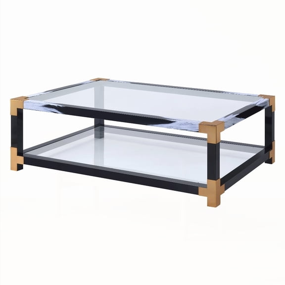 Lafty Clear Glass Coffee Table with Stylish Open Compartment