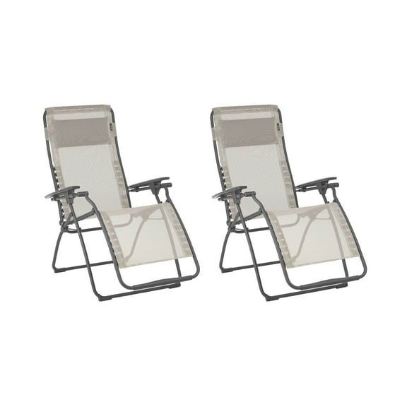 Lafuma Adjustable Headrest Zero-Gravity Chairs - Set of 2 Tan
