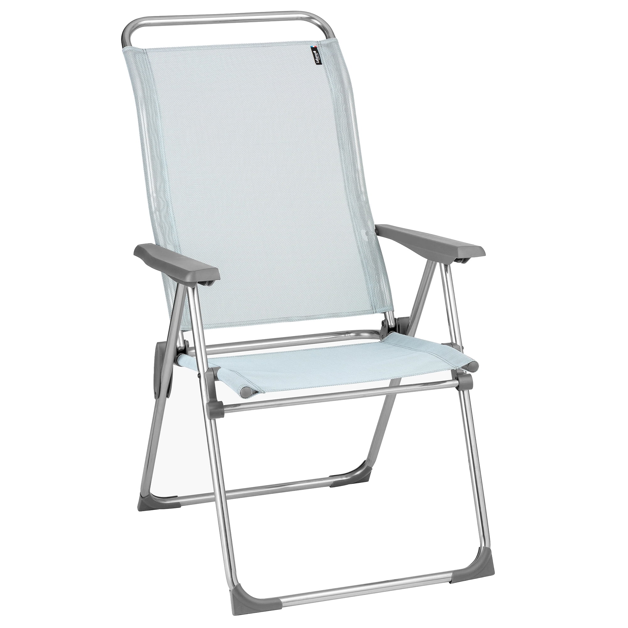 Lafuma Sky Blue Aluminum Folding Outdoor Armchair with Square Arms