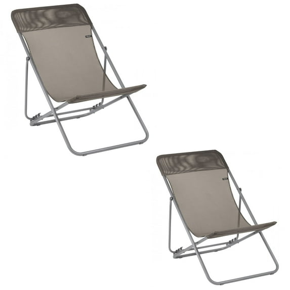 Lafuma Maxi Transat Folding Camping Steel Mesh Sling Chair, Graphite 2 Pack
