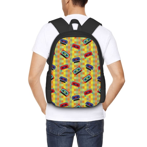 Lafuoo 90s Audio Tape Pattern Large Capacity Backpack, Durable Adjustable Straps Campus, Travel, Work Computer Backpack, Unisex-One Size