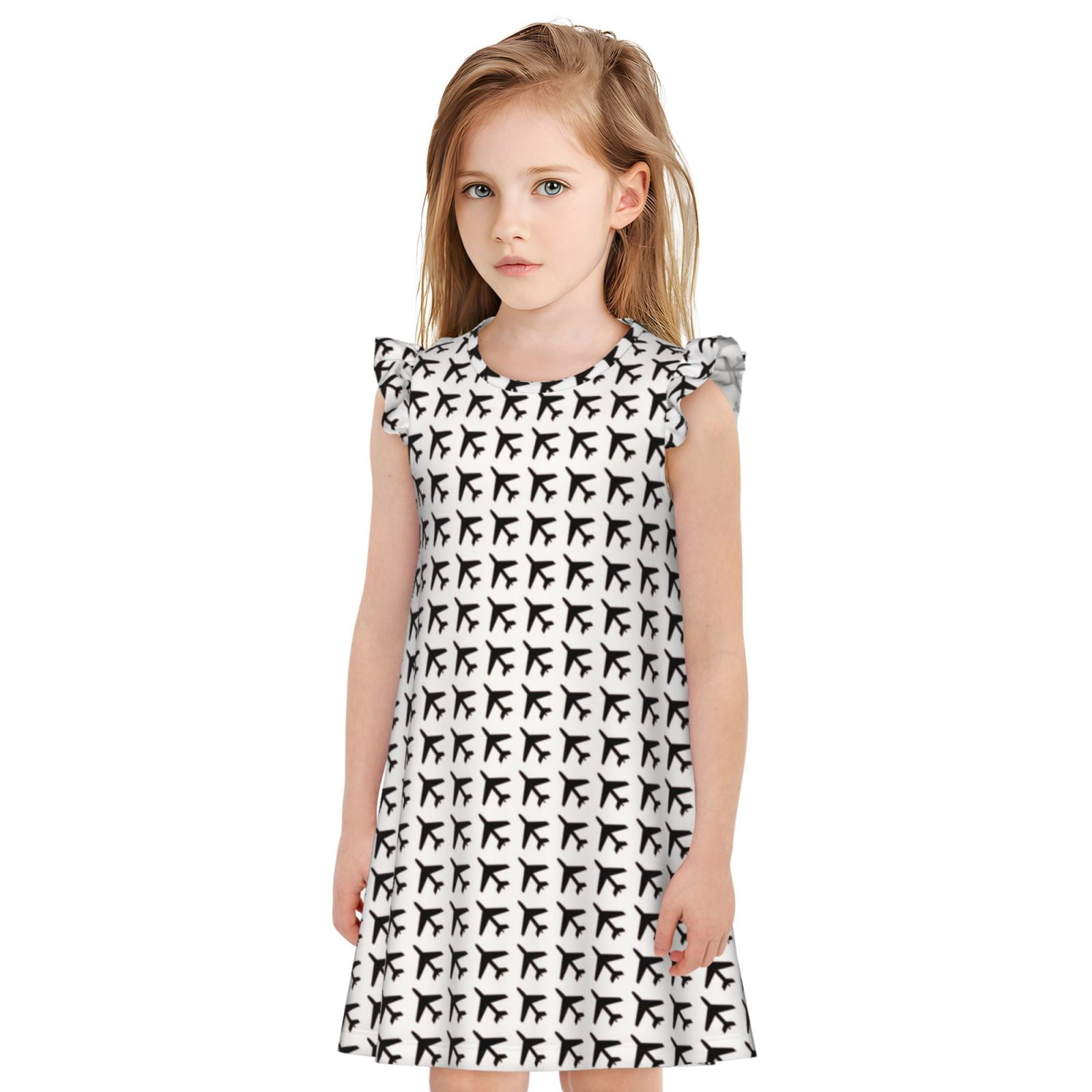 Lafuoo Airplane Pattern Girls' Small Flying Sleeve Nightdress, Suitable ...