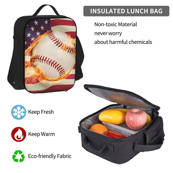 Lafuoo Baseball Ball With Flag Pattern Pocket Backpack Messenger Lunch Bag Pencil Bag Three-Piece Set, Travel Bag Sports Bag Suitable for Men and Women-One Size