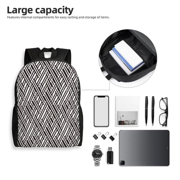 Lafuoo Black White Stripes Pattern Single-sided Backpack, Waterproof with Computer Compartment, Suitable for Business, Travel, Sports-One Size