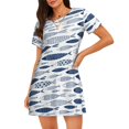 thumbnail image 1 of Lafuoo Blue Fish Pattern Women's Short-sleeved Nightdress, Knee-length Pullover Nightgown, Summer Home Wear-X-Large, 1 of 8