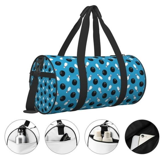 Lafuoo Bowling Balls Pattern Round Duffel Bag with Adjustable and Detachable Shoulder Strap Sports Gym Bag for Travel, Business, Sports-One Size