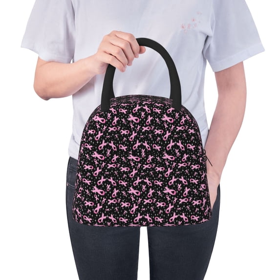 Lafuoo Breast Cancer Awareness (2) Pattern Large Portable Insulated Lunch Bag, Waterproof Zipper Insulated Lunch Bag for Men and Women-One Size