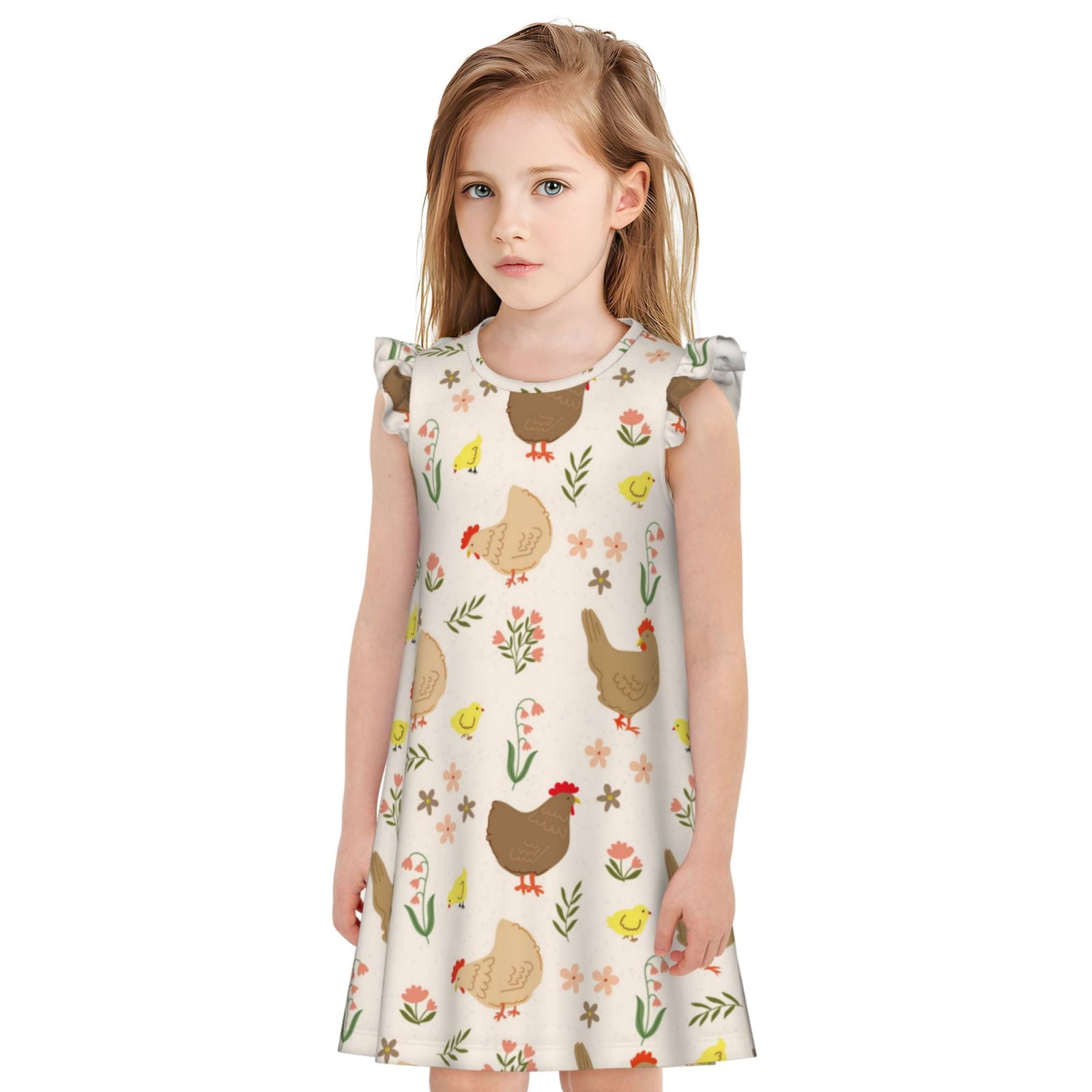 Lafuoo Chicken Family Pattern Girls' Small Flying Sleeve Nightdress ...