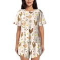 thumbnail image 1 of Lafuoo Chicken Family Pattern Women's Round Neck Short Sleeve Pajamas Set, Button Pajamas Elastic Band Pajamas Home Wear-Small, 1 of 7