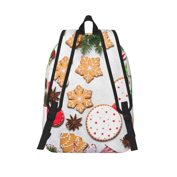 Lafuoo Christmas Gingerbread Cookies Pattern Canvas Backpack, Zipper Laptop Backpack Travel Bag Sports Bag Unisex-Small