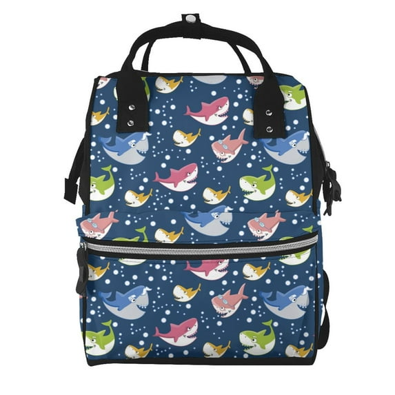 Lafuoo Colorful Cartoon Shark Pattern Multifunctional Mommy Backpack, Large Capacity Multi-pocket Waterproof Backpack, Suitable for Women to Travel, Shopping-One Size