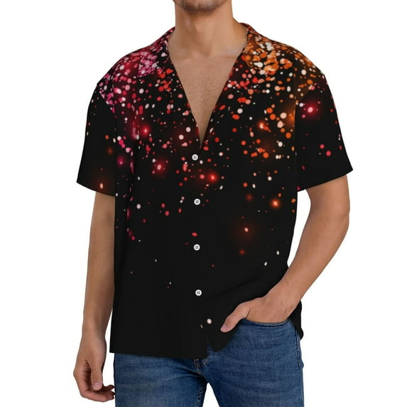 Lafuoo Colorful Sparkling Pattern Men's Cuban Collar Short Sleeve Shirt, Button-Down Resort Beach Pocket Shirt-Medium