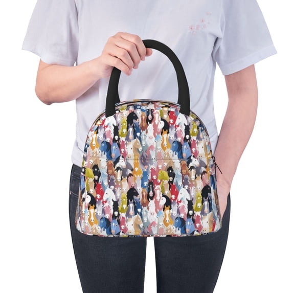 Lafuoo Colourful Horses Pattern Large Portable Insulated Lunch Bag, Waterproof Zipper Insulated Lunch Bag for Men and Women-One Size