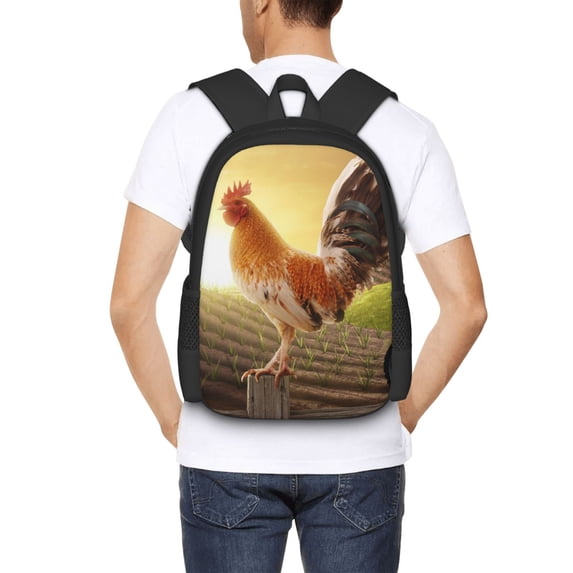 Lafuoo Country Farm Morning Rooster Pattern Large Capacity Backpack, Durable Adjustable Straps Campus, Travel, Work Computer Backpack, Unisex-One Size