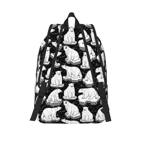 Lafuoo Cute Cartoon Polar Bear Pattern Canvas Backpack, Zipper Laptop Backpack Travel Bag Sports Bag Unisex-Small