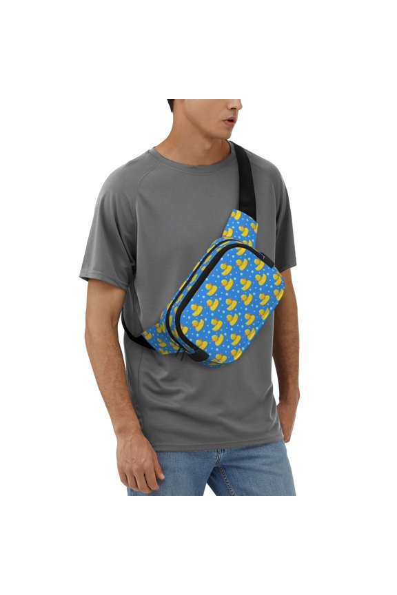 Cute Yellow Rubber Ducks Pattern Square Double Layer Waist Bag, Adjustable Buckle Bag Accessories for Men and Women-One Size