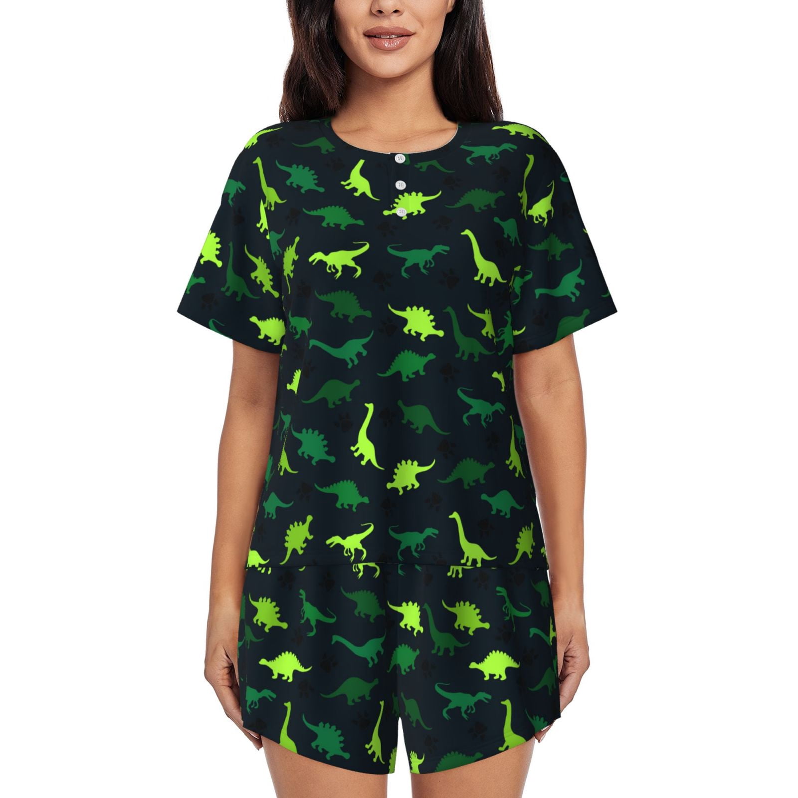 Lafuoo Dinosaurs Pattern Women's Round Neck Short Sleeve Pajamas Set ...
