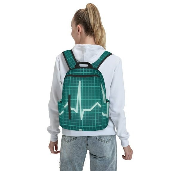 Lafuoo ECG Wave Pattern Lightweight Backpack, Wear-resistant Multi-pocket Travel Backpack, Suitable for Work, Campus, Mountaineering, Unisex-One Size