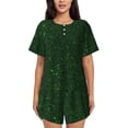 thumbnail image 1 of Lafuoo Emerald Green Sparkling Pattern Women's Round Neck Short Sleeve Pajamas Set, Button Pajamas Elastic Band Pajamas Home Wear-X-Large, 1 of 9
