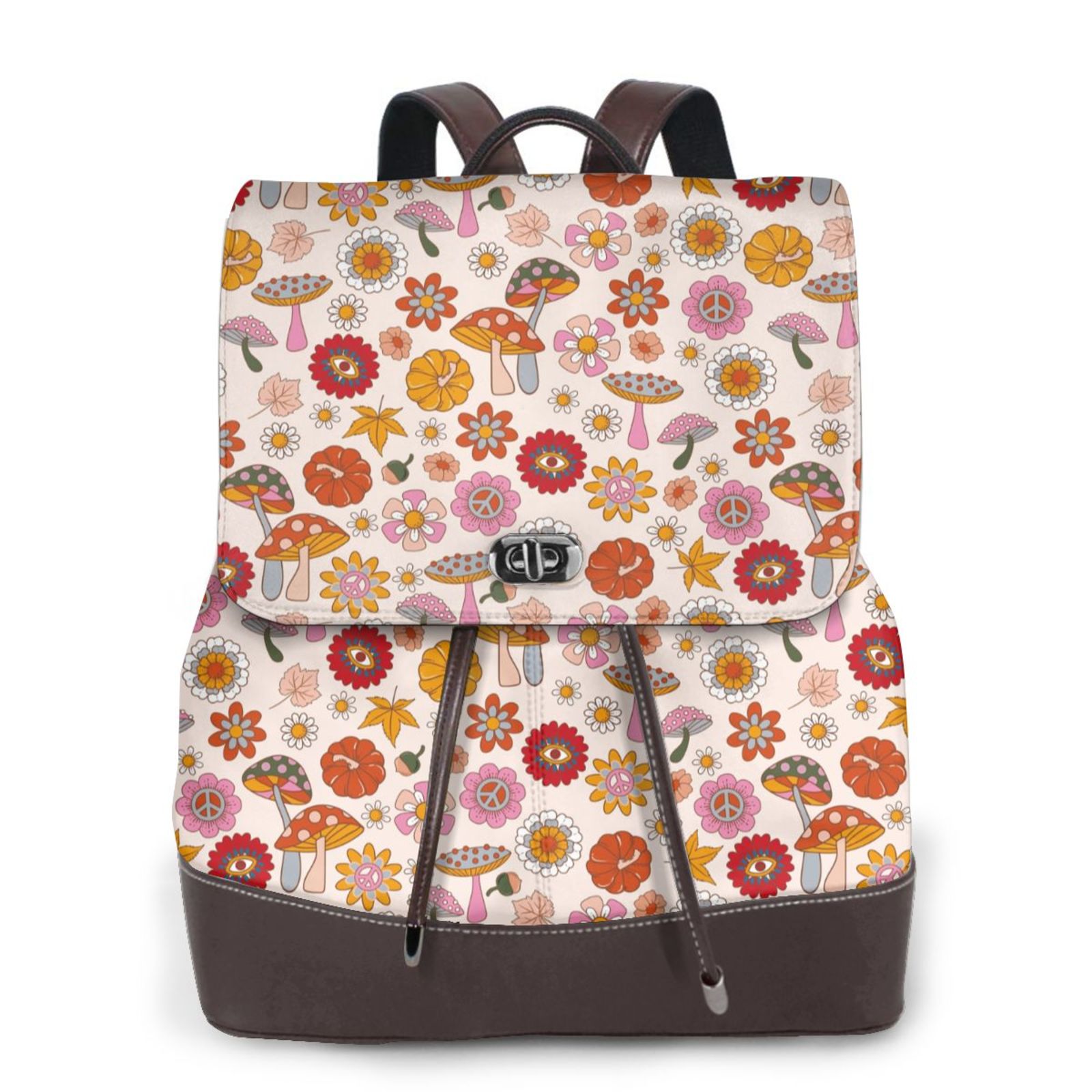 Lafuoo Fall 70s Groovy Hippie Pattern Leather Backpack, Adjustable ...
