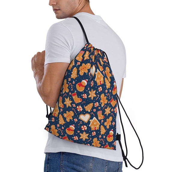 Lafuoo Gingerbread Delights Pattern Drawstring Pocket, Adjustable Shoulder Strap Storage Bag Suitable for Men and Women-Small