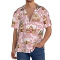 thumbnail image 1 of Lafuoo Gingerbread Houses Pink Wonderland Pattern Men's Cuban Collar Short Sleeve Shirt, Button-Down Resort Beach Pocket Shirt-Medium, 1 of 7