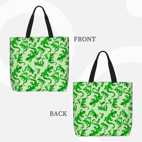 Lafuoo Green Lizard Pattern Single Shoulder Convenience Bag, Large Capacity Zippered Handbag for Shopping, Unisex-One Size