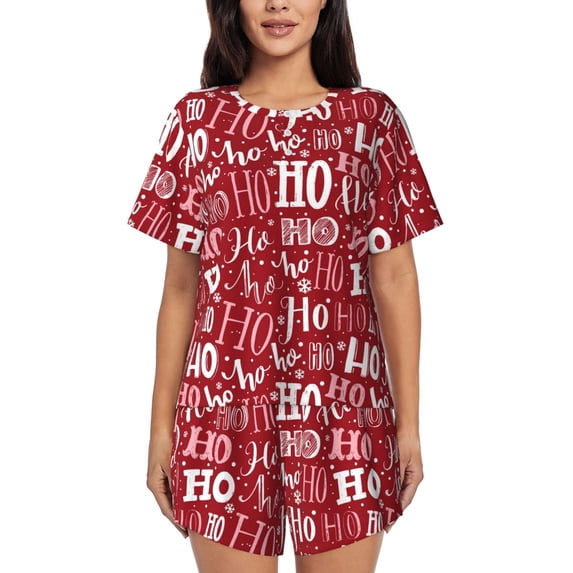 Lafuoo Ho Funny Christmas Pattern Women's Round Neck Short Sleeve Pajamas Set, Button Pajamas Elastic Band Pajamas Home Wear-Small