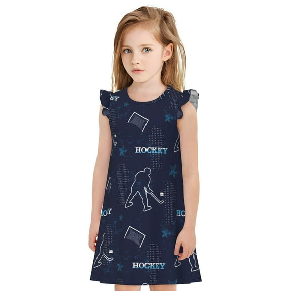 Lafuoo Hockey Players Pattern Girls' Small Flying Sleeve Nightdress, Suitable for Girls' Round Neck Pajamas and Robes-XX-Large