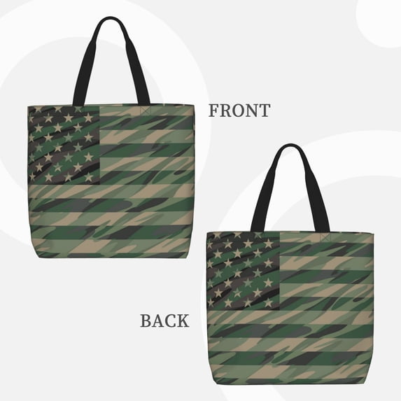 Lafuoo Jungle Green Camo USA Flag Pattern Single Shoulder Convenience Bag, Large Capacity Zippered Handbag for Shopping, Unisex-One Size